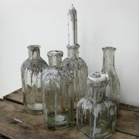 BOTTLES, Assorted Glass (Clear w Candle Wax)